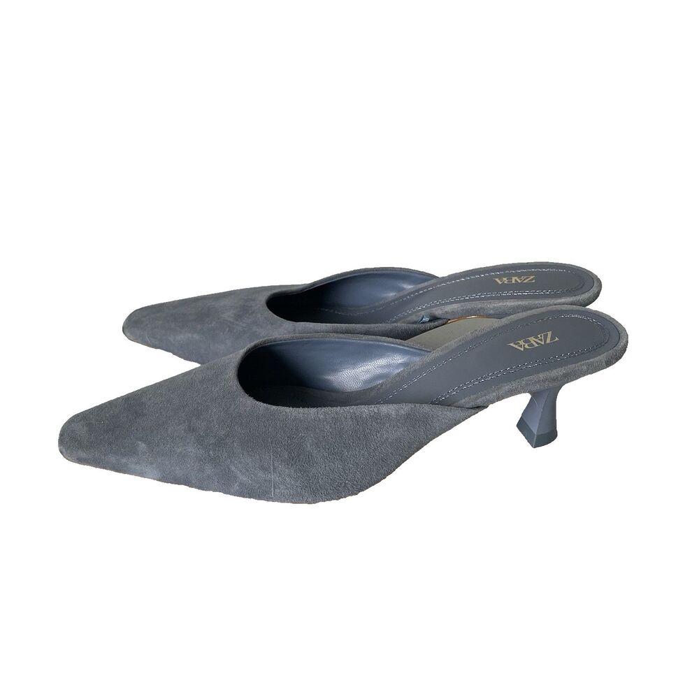 Zara Slip-On Mule Pumps Heels Shoes Blue Suede Women's Size EU 37, US 7
